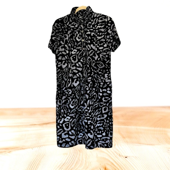 Chicos Sheath Dress pockets black white psychedelic animal print size .5 or sz 6 - Picture 2 of 11